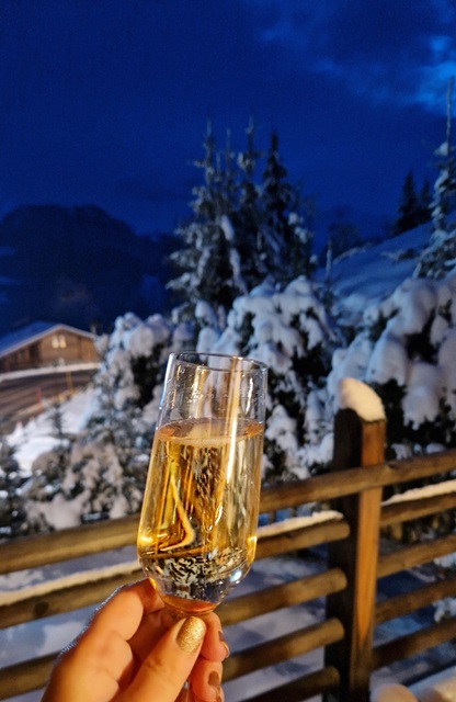 Champagne on the balcony Chalet Pierrepoint Verbier Switzerland