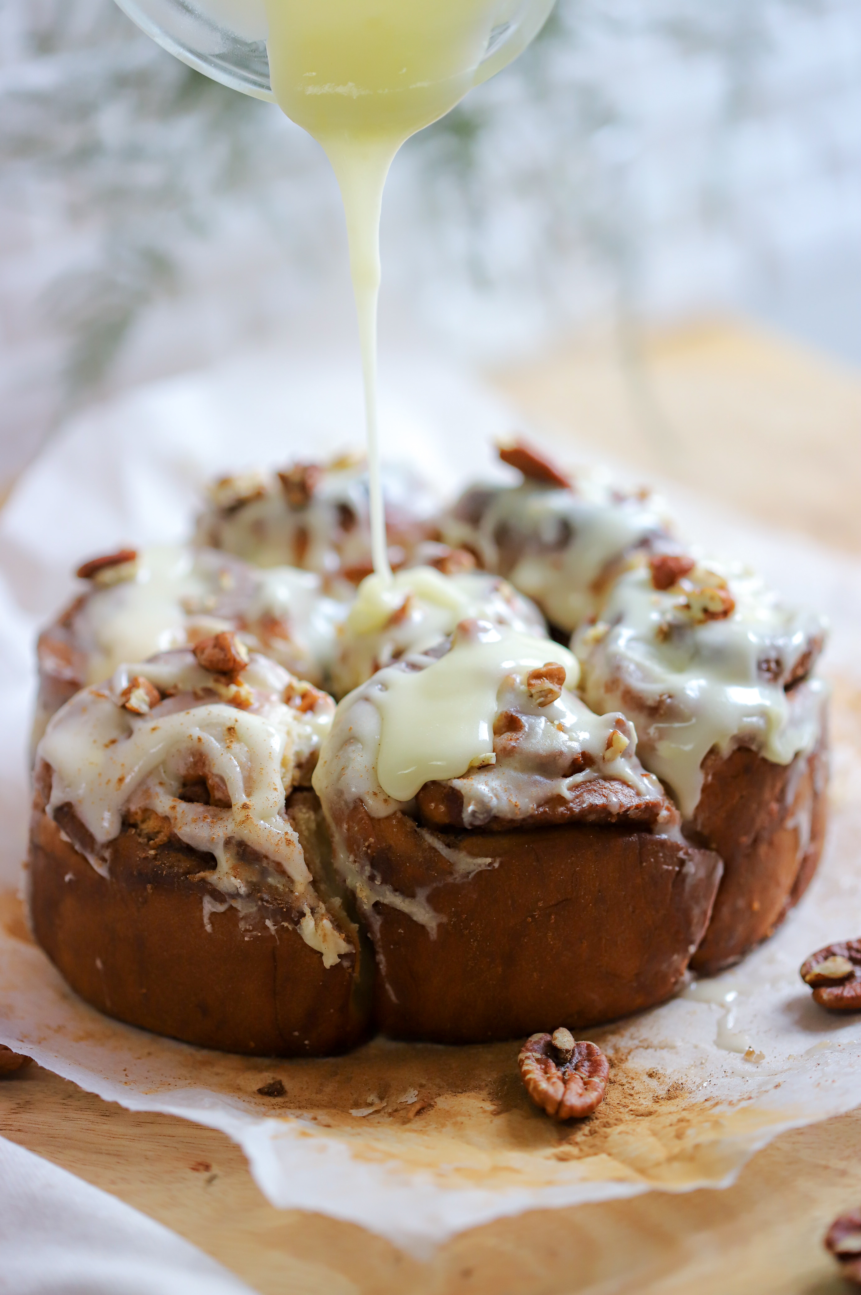 Maple pecan cinnamon rolls