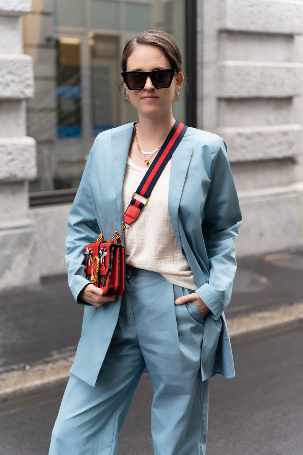 Pastel blue suit by Manusha