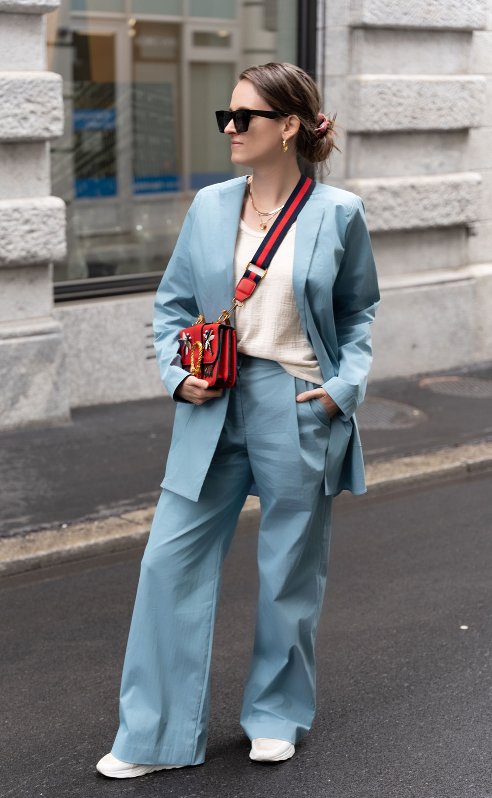 Pastel blue suit by Manusha