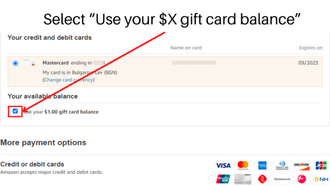 Select “Use your $X gift card balance”