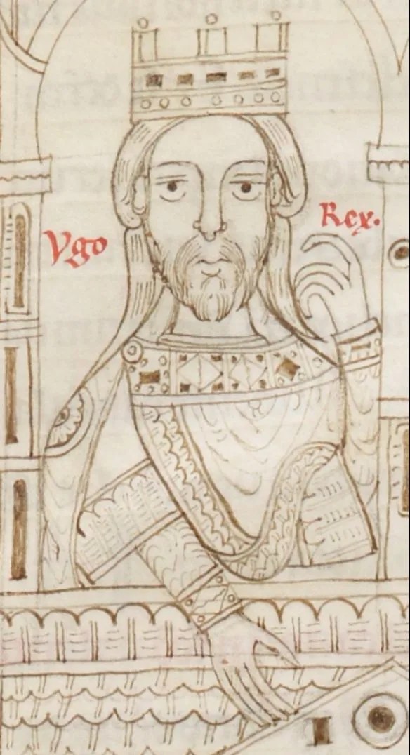 Hugh (r. 926-947), king of Italy, as depicted in the cartulary of San Clemente Abbey, 12th-century.